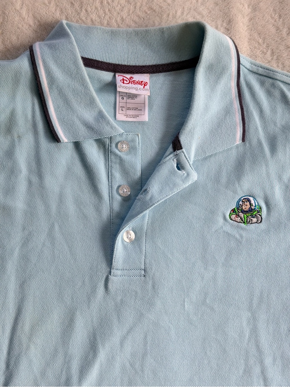 Disney Light Blue Mens Polo Contrast Trim and Embroidered Buzz Lightyear | Large - Picture 3 of 5